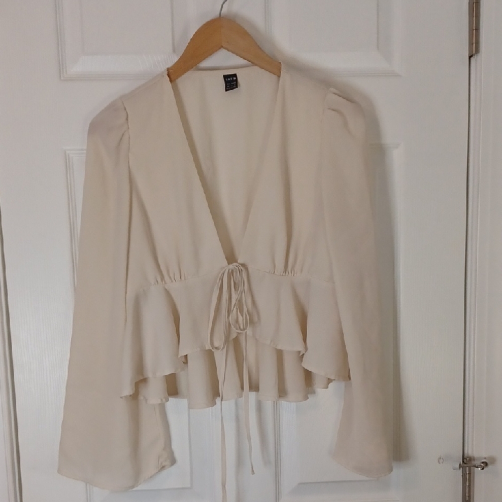 SHEIN Cream Tie-Front Blouse